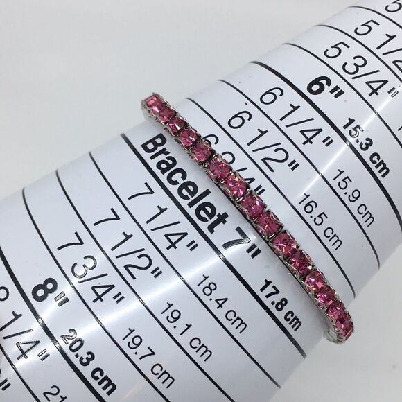 October Birthstone Rhinestone stretch bracelet pink rhinestones silver tone - Picture 6 of 11